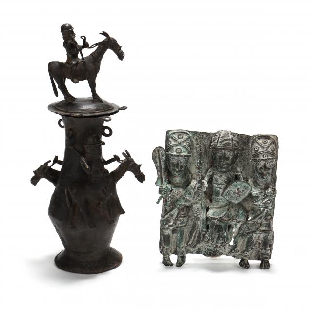 BENIN, TWO SIZABLE BRONZE WORKS  The