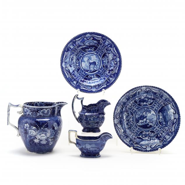 A GROUPING OF ANTIQUE FLOW BLUE