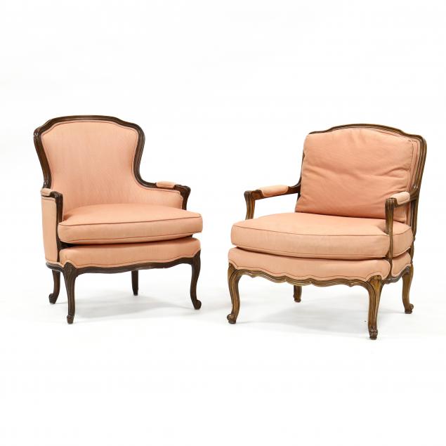 TWO LOUIS XV STYLE ARMCHAIRS, INCLUDING