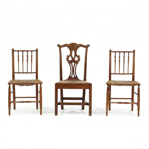 THREE RUSH SEAT CHAIRS Including