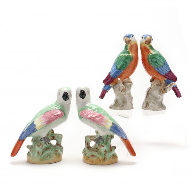 TWO PAIRS OF PORCELAIN PARROTS