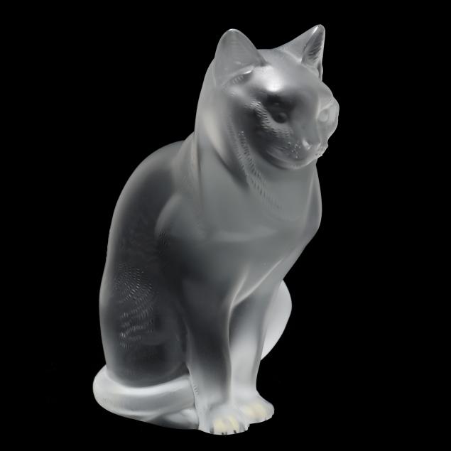 LALIQUE, SEATED CRYSTAL CAT Signed