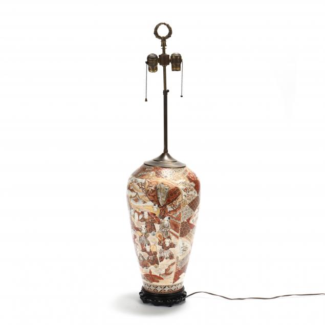 A TALL JAPANESE SATSUMA VASE LAMP