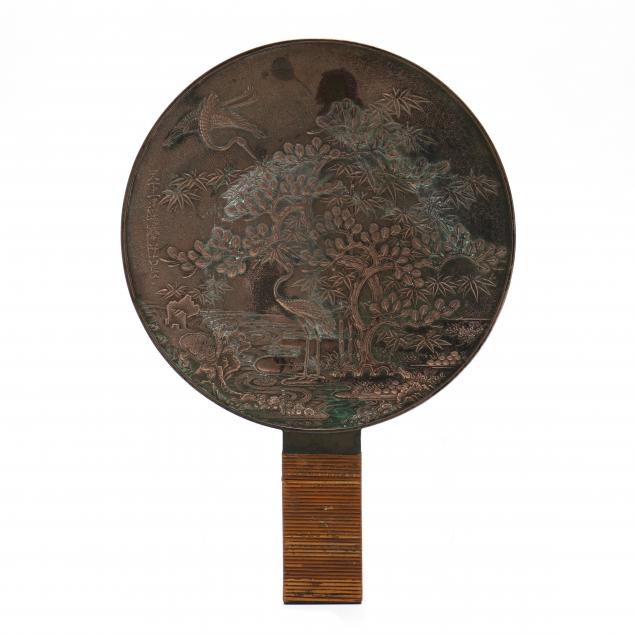 A JAPANESE BRONZE MIRROR AND LACQUERED 34b910