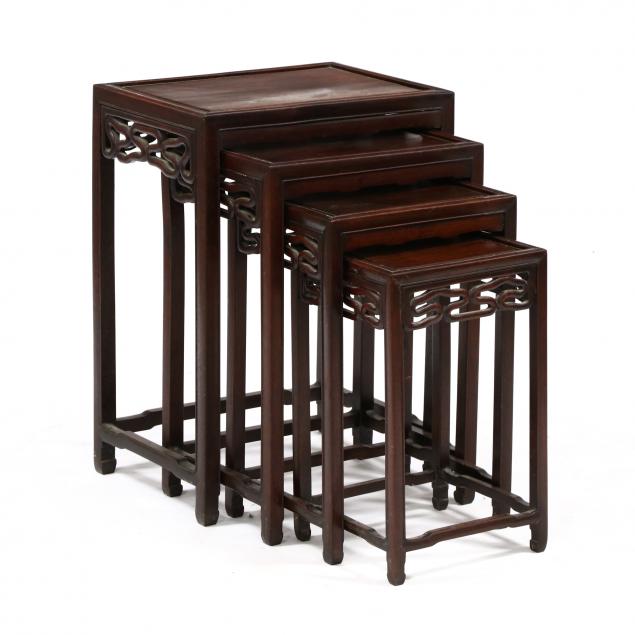 SET OF FOUR HARDWOOD NESTING TABLES