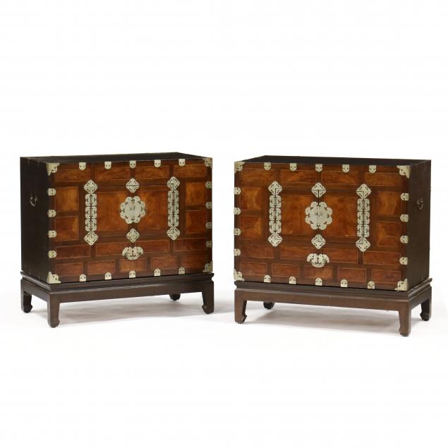 PAIR OF ASIAN LOW CHESTS ON STANDS 34b93b