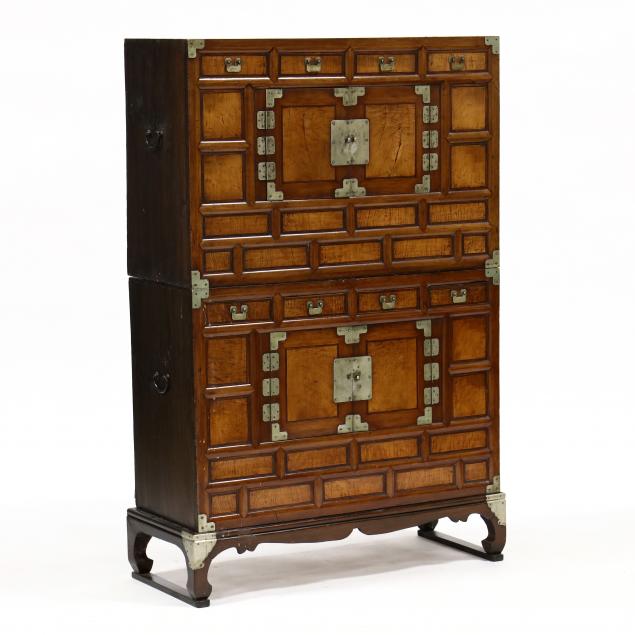A KOREAN TANSU STYLE CHEST ON CHEST