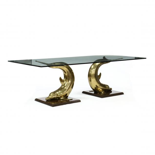 DOUBLE PEDESTAL BRASS DOLPHIN DINING