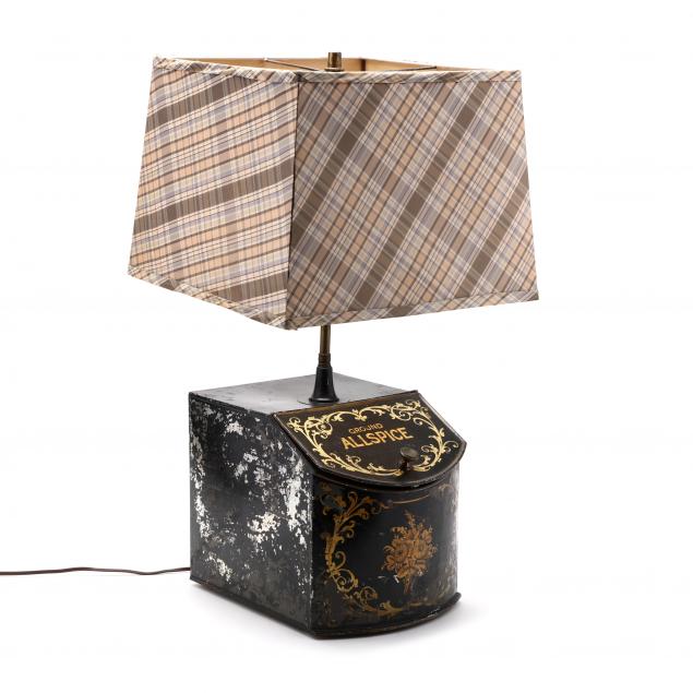 ANTIQUE TOLE CANISTER TABLE LAMP