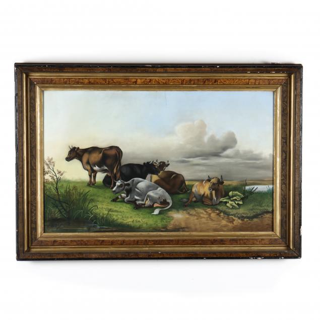 VICTORIAN PASTEL WORK OF COWS IN