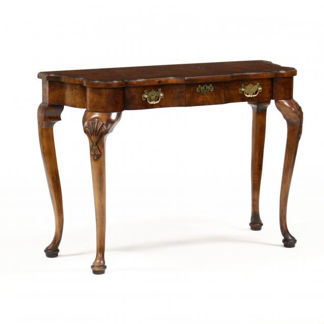 HEKMAN, QUEEN ANNE STYLE BURL WOOD CONSOLE