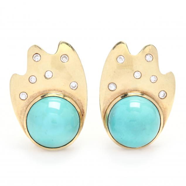 GOLD, TURQUOISE, AND DIAMOND EARRINGS