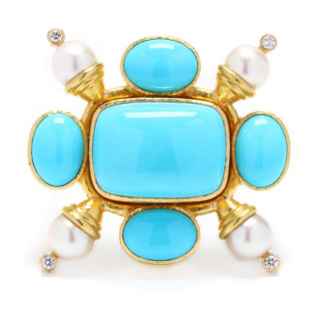 18KT GOLD, TURQUOISE, PEARL, AND