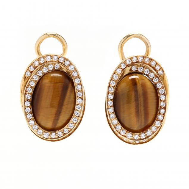 18KT GOLD, TIGER'S EYE, AND DIAMOND
