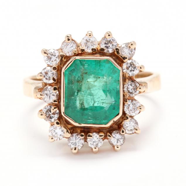 14KT GOLD, EMERALD, AND DIAMOND