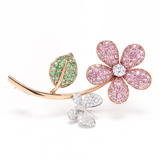 18KT BI-COLOR GOLD AND GEM-SET FLOWER