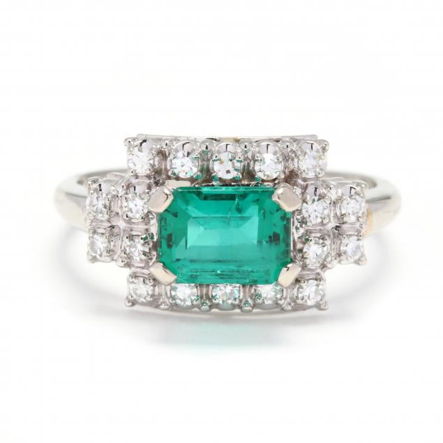 18KT WHITE GOLD, EMERALD, AND DIAMOND