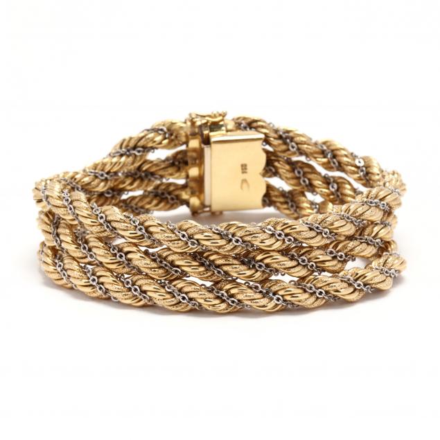 18KT BI COLOR GOLD ROPE BRACELET 34bb34