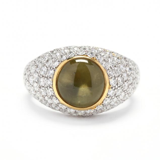 18KT BI-COLOR GOLD, CAT'S EYE CHRYSOBERYL,