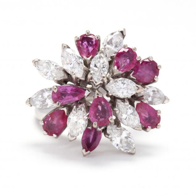 18KT WHITE GOLD, RUBY, AND DIAMOND