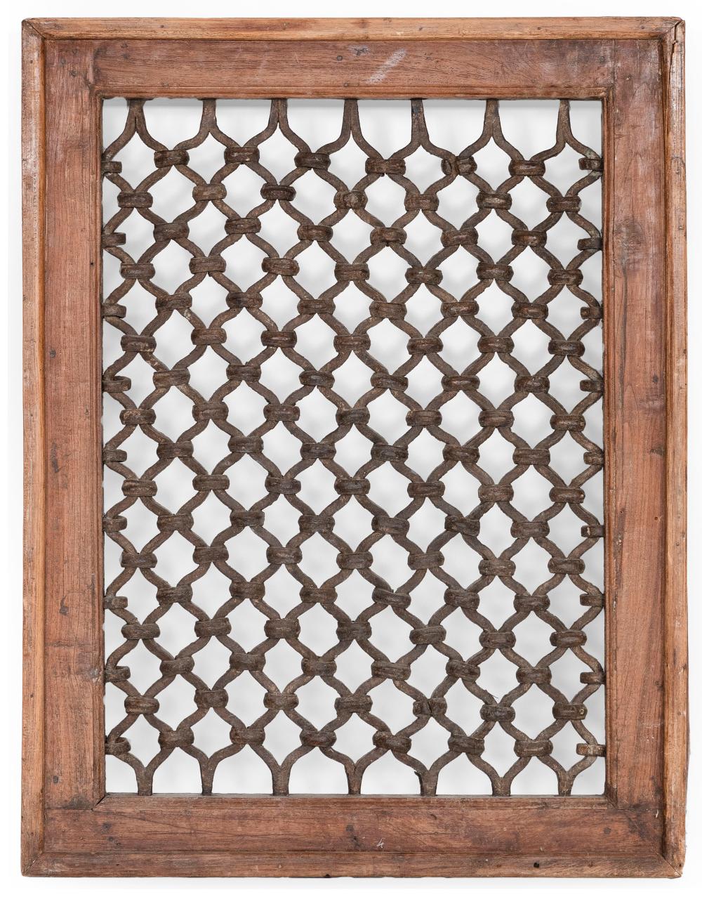 INDIAN TEAK WINDOW PANEL WITH IRON