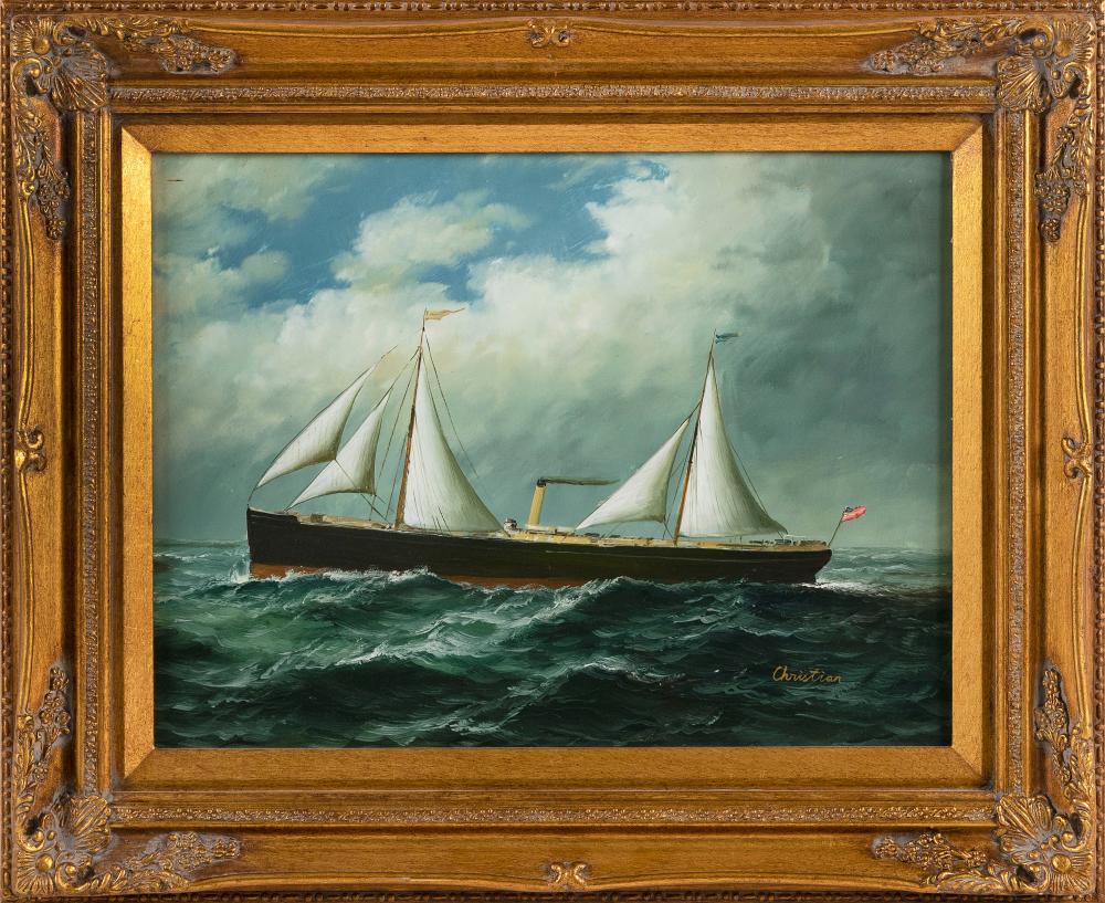 PAINTING OF A STEAM SAIL SHIP CONTEMPORARY 34bc83