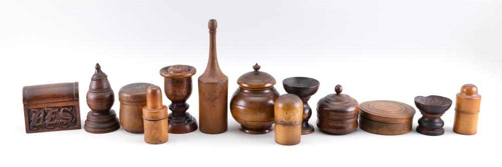 THIRTEEN PIECES OF EARLY TREENWARE