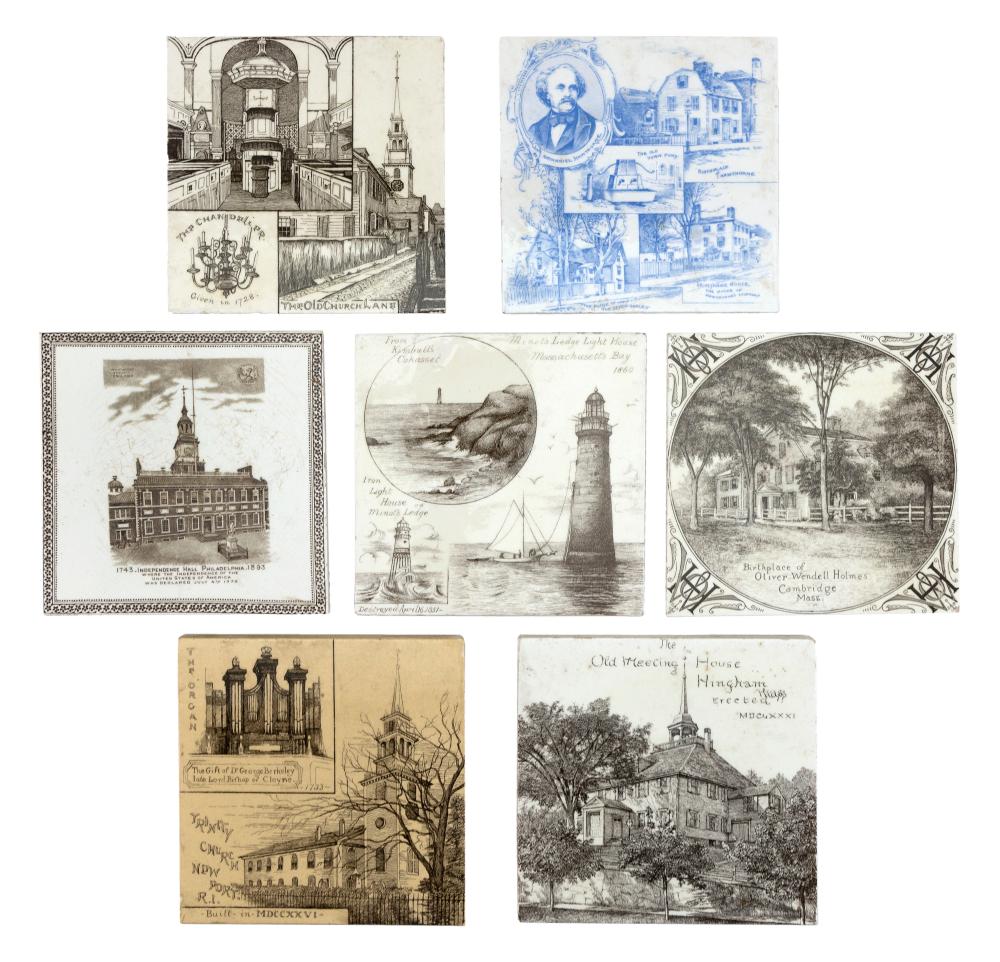 SEVEN TILES DEPICTING HISTORIC NEW ENGLAND