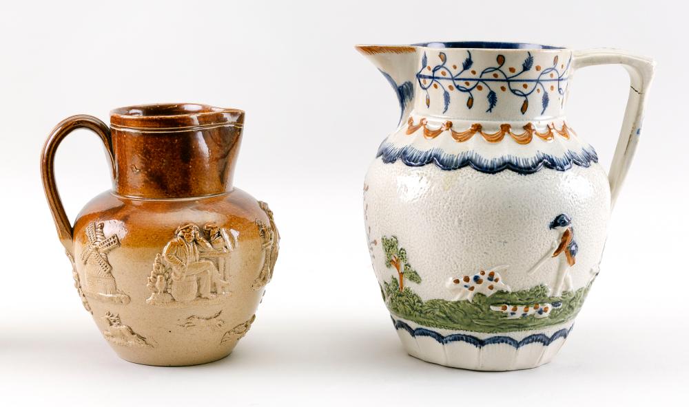 TWO ENGLISH POTTERY PITCHERS 19TH