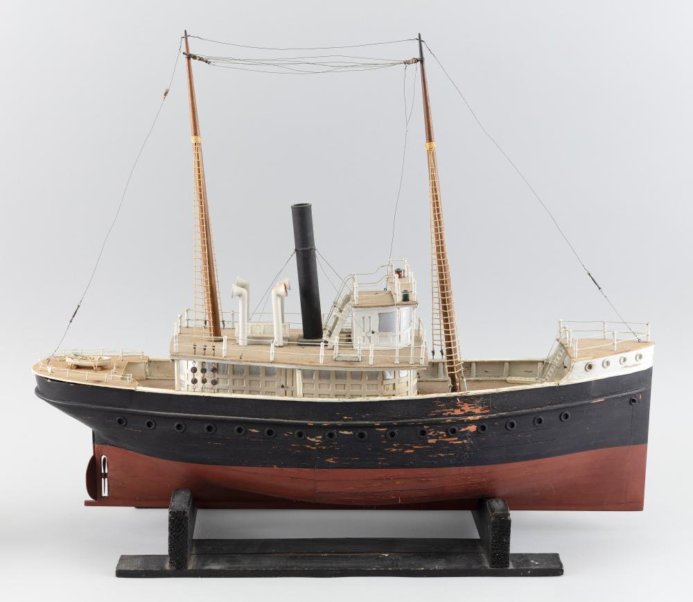 MODEL OF A STEAMSHIP HULL PAINTED