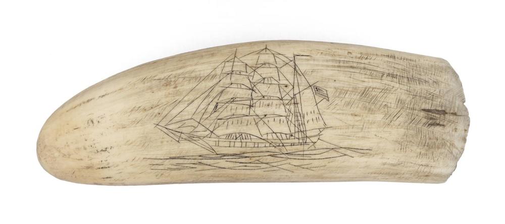  ENGRAVED WHALE S TOOTH 20TH CENTURY  34be1c