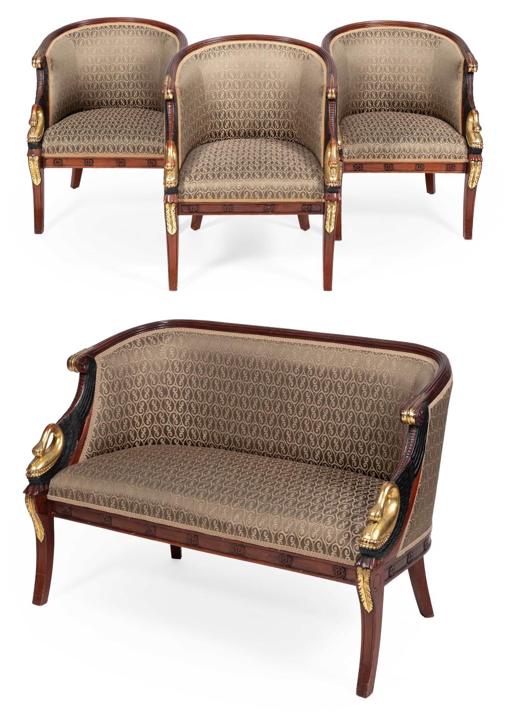 EMPIRE-STYLE SETTEE AND THREE CHAIRS