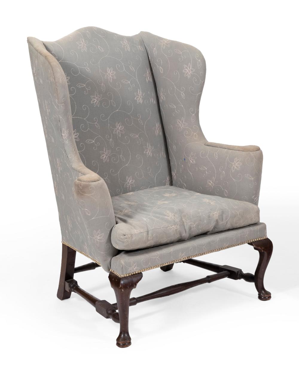 QUEEN ANNE-STYLE WING CHAIR MAHOGANY