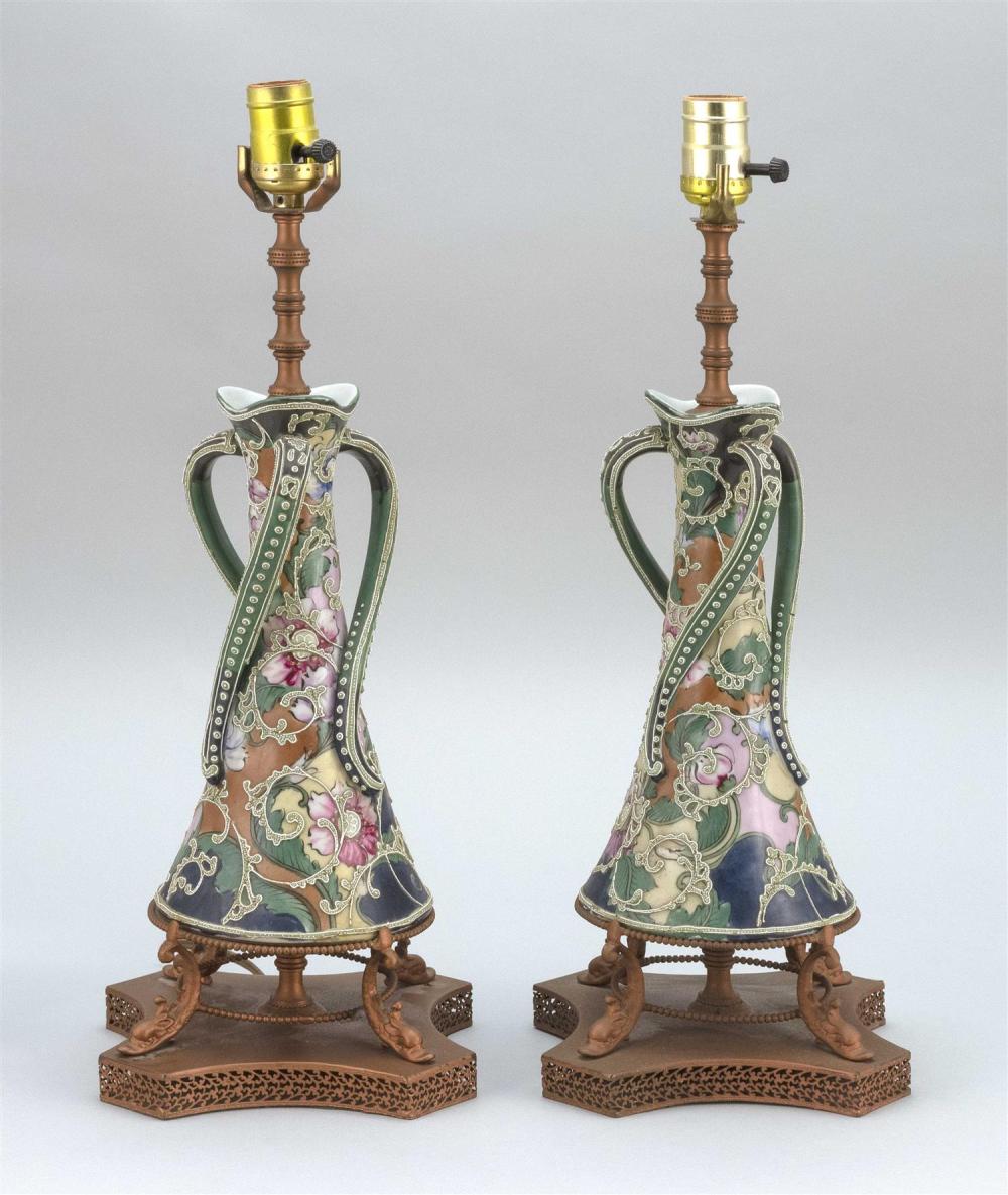 PAIR OF MORIAGE NIPPON PORCELAIN VASES