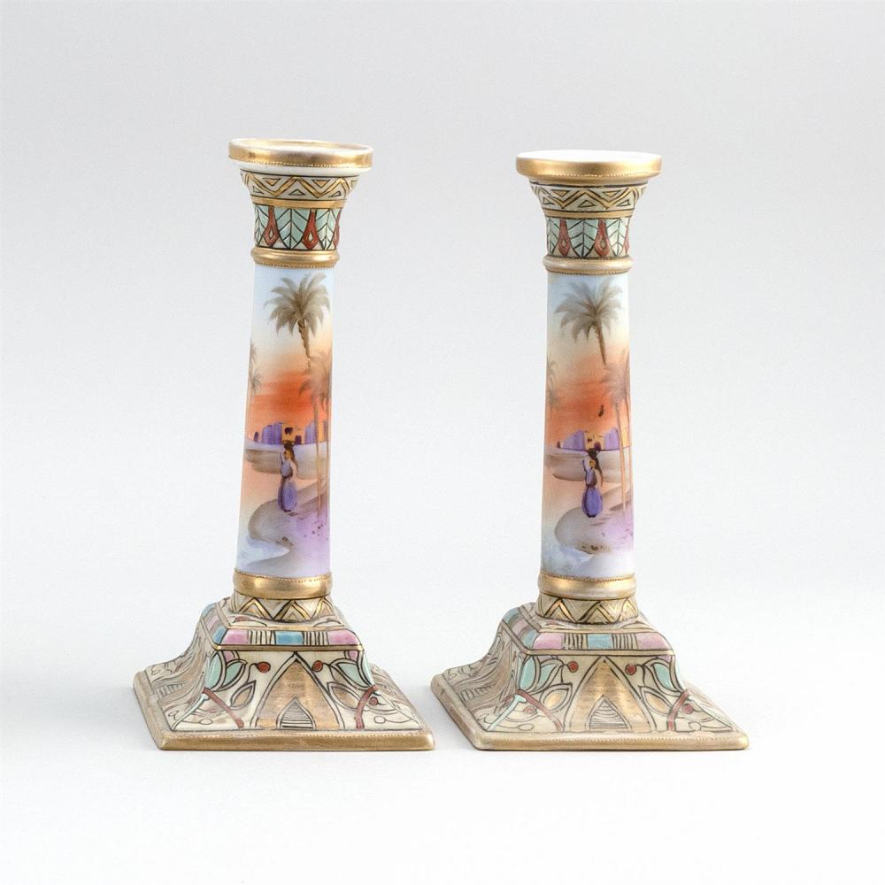 PAIR OF NIPPON PORCELAIN CANDLESTICKS