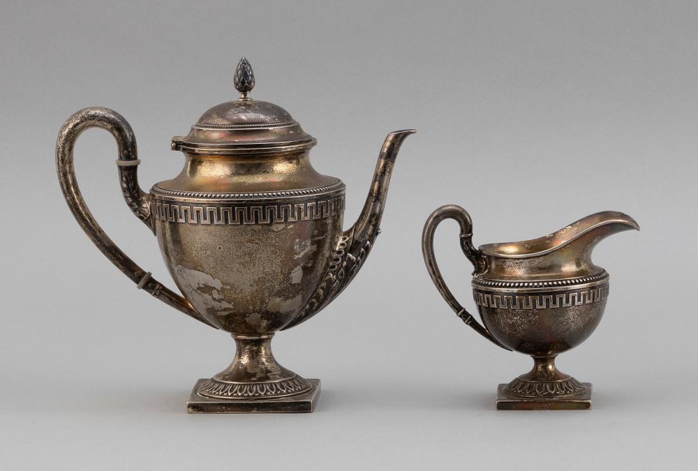 GERMAN .800 SILVER TEAPOT AND CREAMER