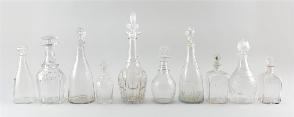 TEN BLOWN CLEAR GLASS DECANTERS 34c01d