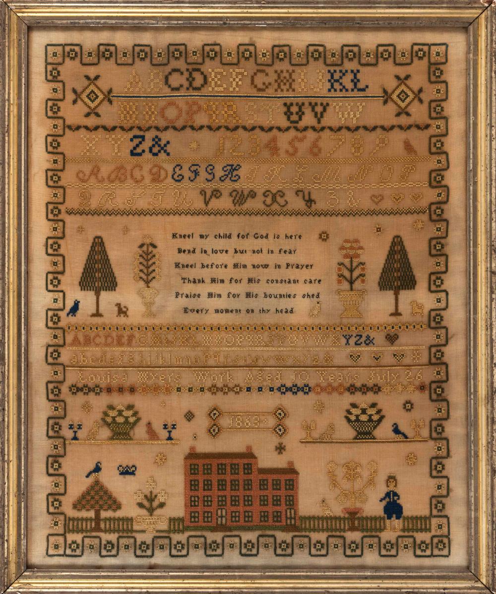 LARGE SCHOOLGIRL NEEDLEWORK SAMPLER 34c03b