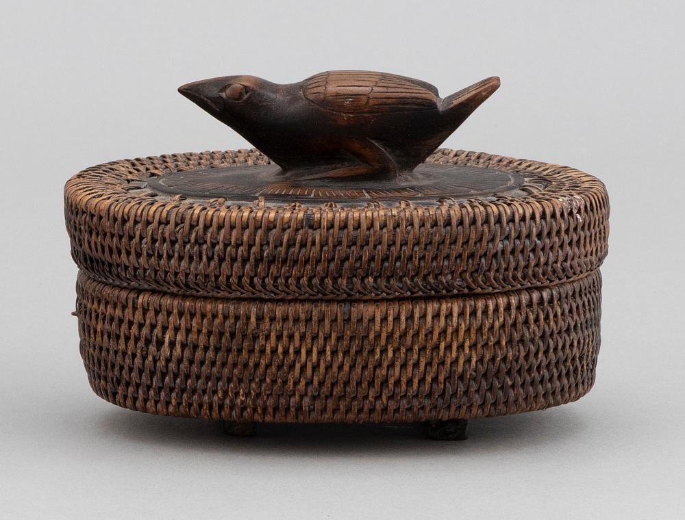 CARVED AND WOVEN COVERED BASKET
