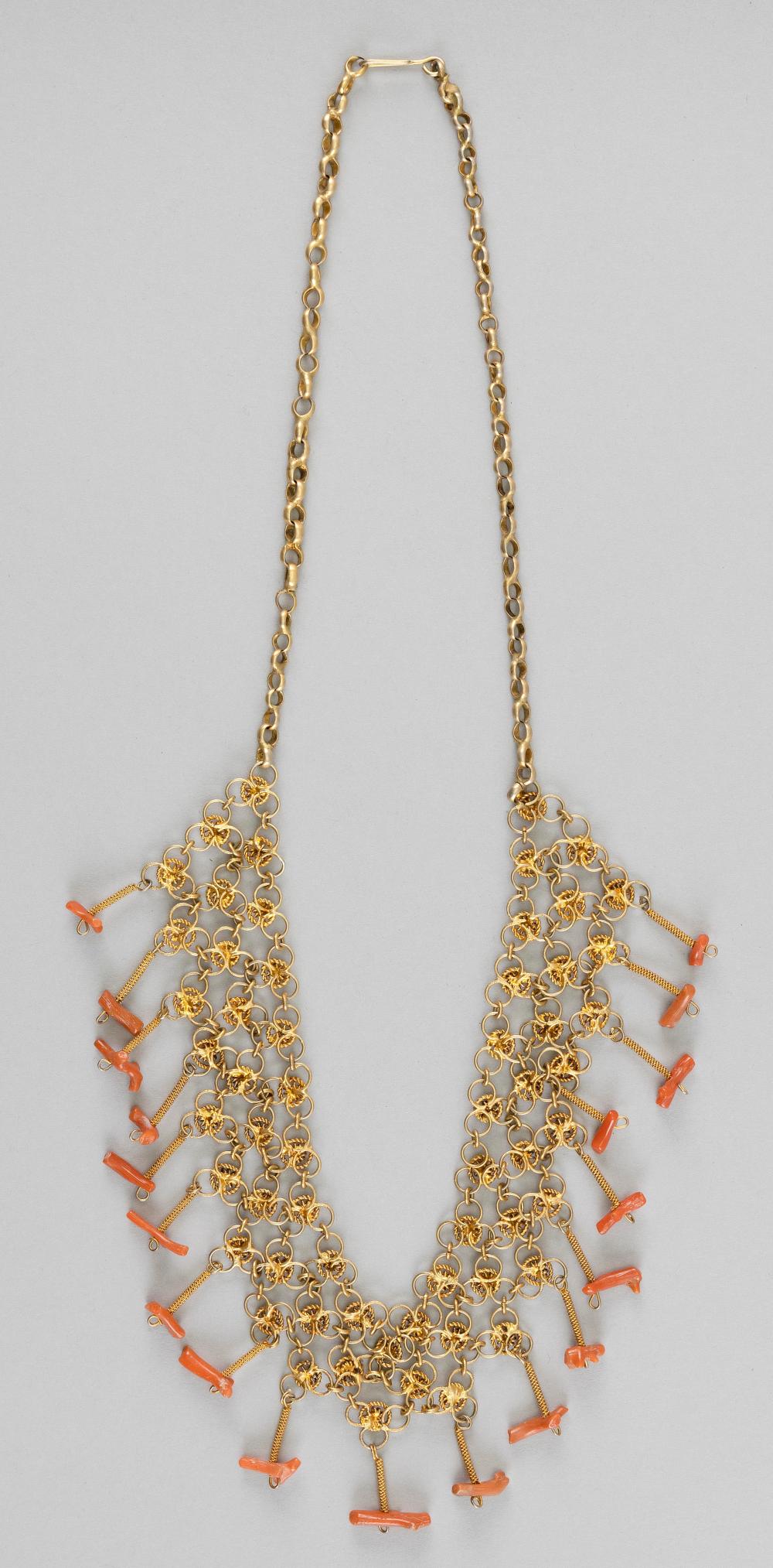 GOLD AND BRANCH CORAL FRINGE NECKLACE