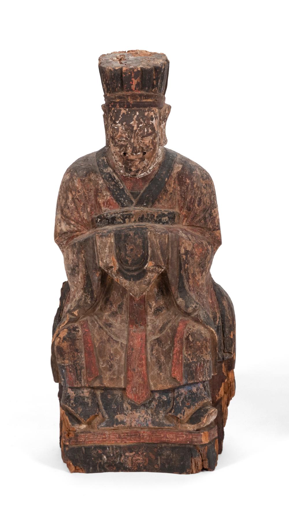 CHINESE CARVED WOOD TEMPLE FIGURE