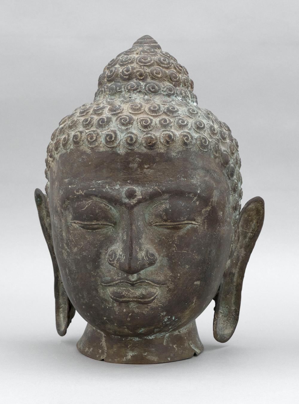 TIBETAN CAST BRONZE HEAD OF BUDDHA