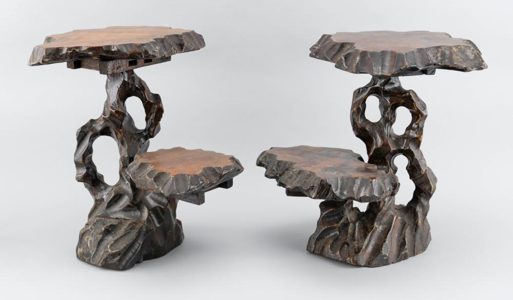 PAIR OF CHINESE CHIP-CARVED AND