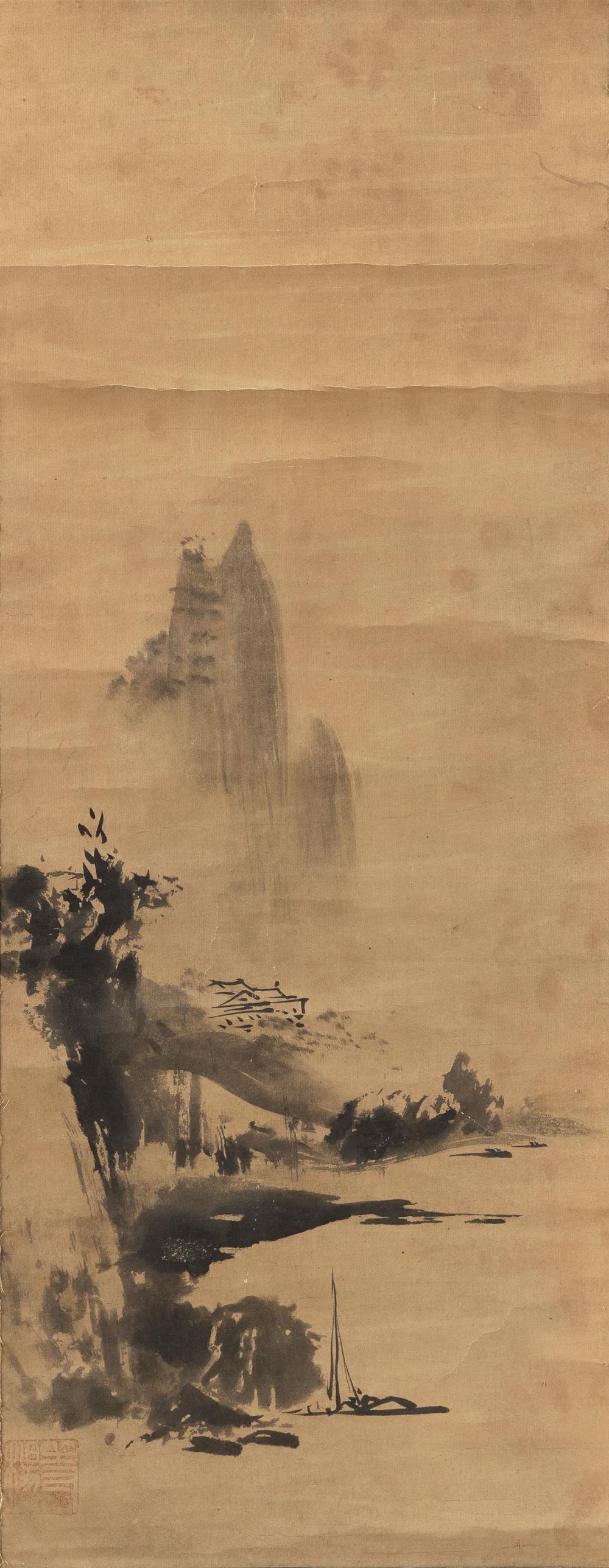 JAPANESE SESSHU SCHOOL SCROLL PAINTING