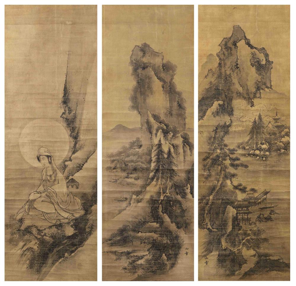 SET OF THREE JAPANESE SCROLL PAINTINGS 34c269