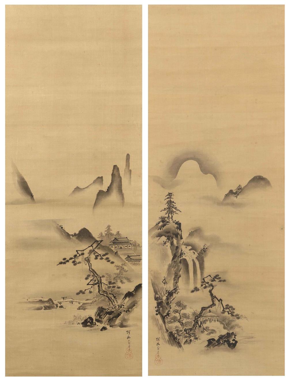 PAIR OF JAPANESE SCROLL PAINTINGS