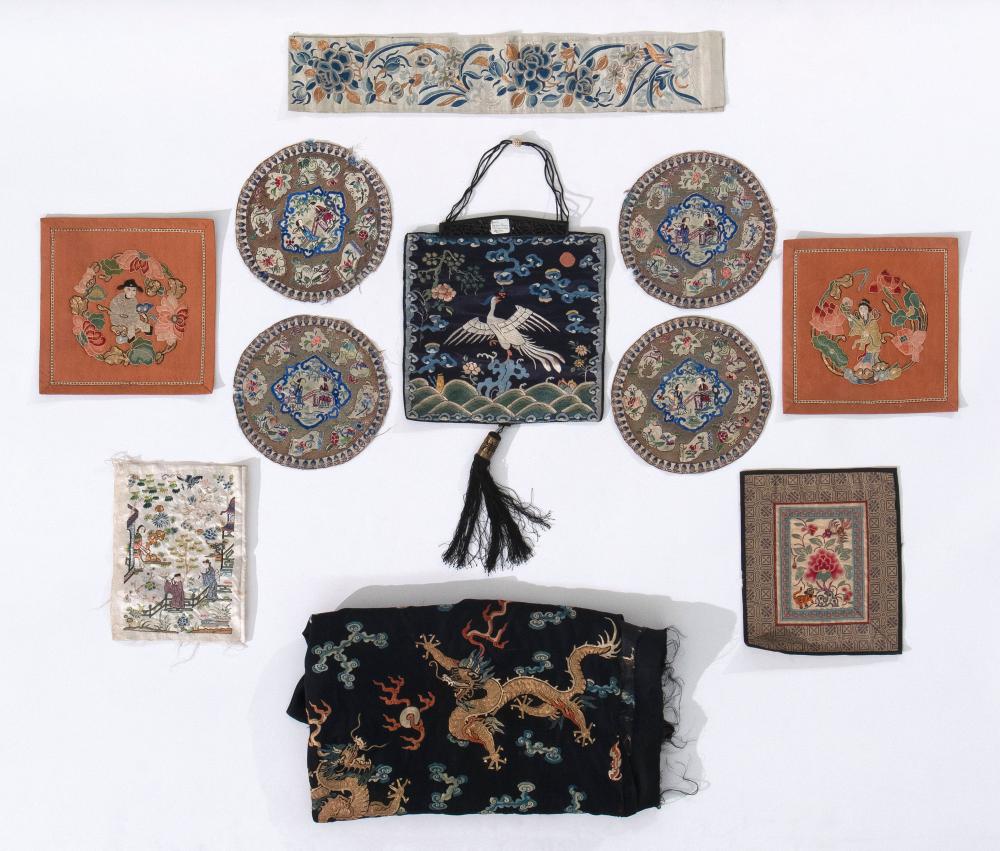 ELEVEN CHINESE SILK EMBROIDERED