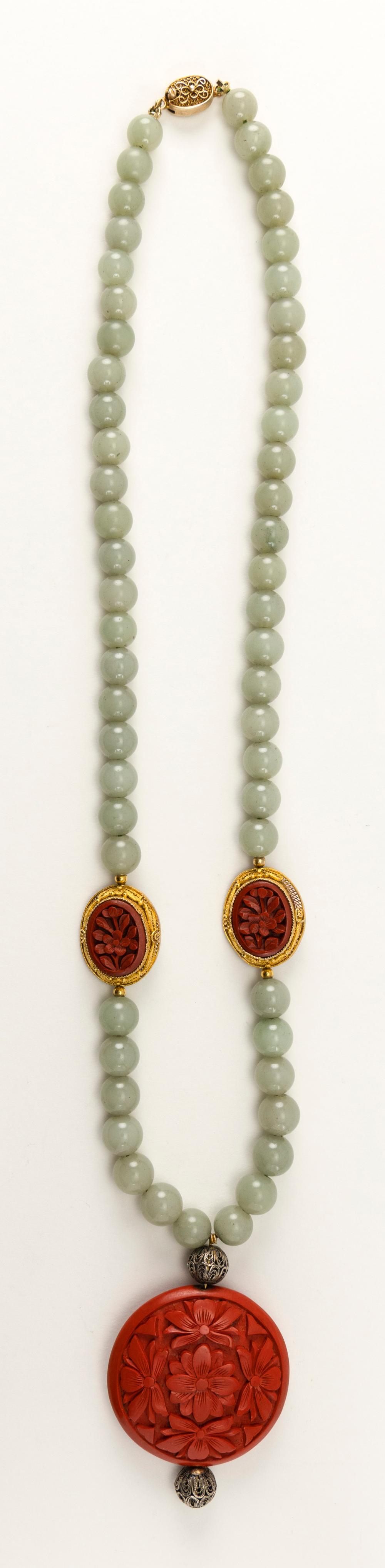 CHINESE JADE BEAD AND CINNABAR 34c29a