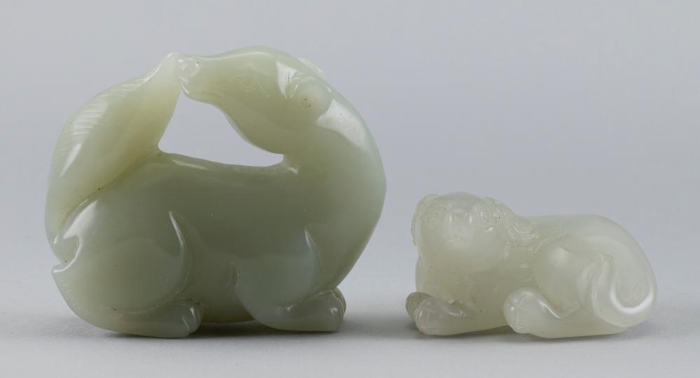 TWO CHINESE CELADON JADE ANIMAL 34c2b1