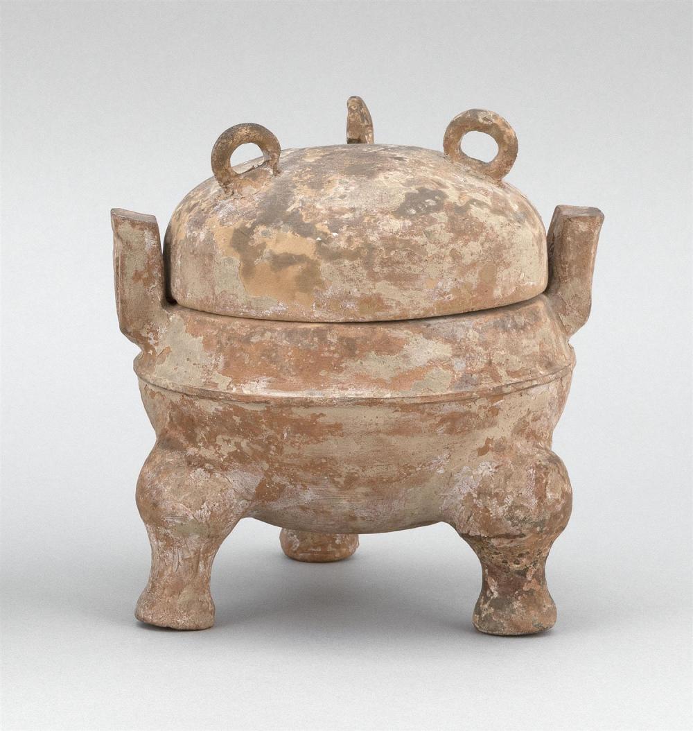 CHINESE EARTHENWARE COVERED DING